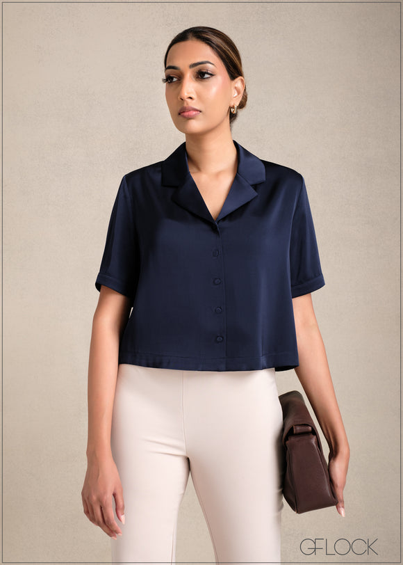 Short Sleeve Lapel Shirt Collar Top - 281223