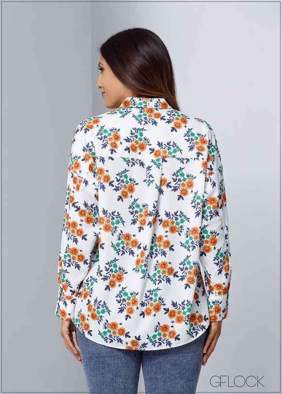 Regular Collar Floral Printed Shirt - 120623