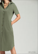 Short Sleeve Shirt Dress - 080825