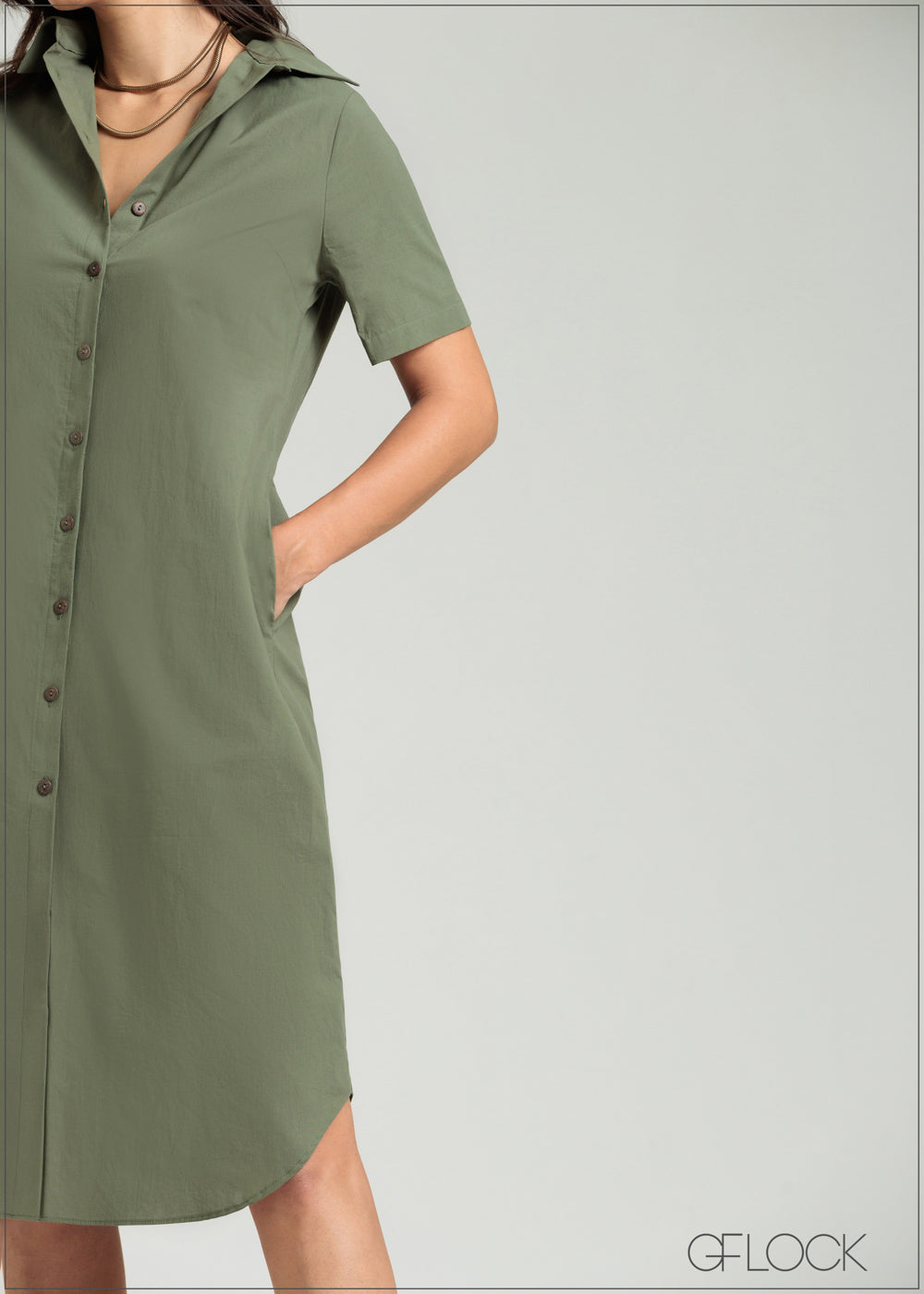 Short Sleeve Shirt Dress - 080825