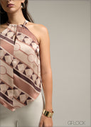 Printed V-Neck Halter Top - 220825
