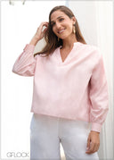 V-Neck Long Sleeve Top - 020225