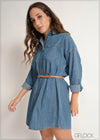 Long Sleeve Mini Shirt Dress - 010624