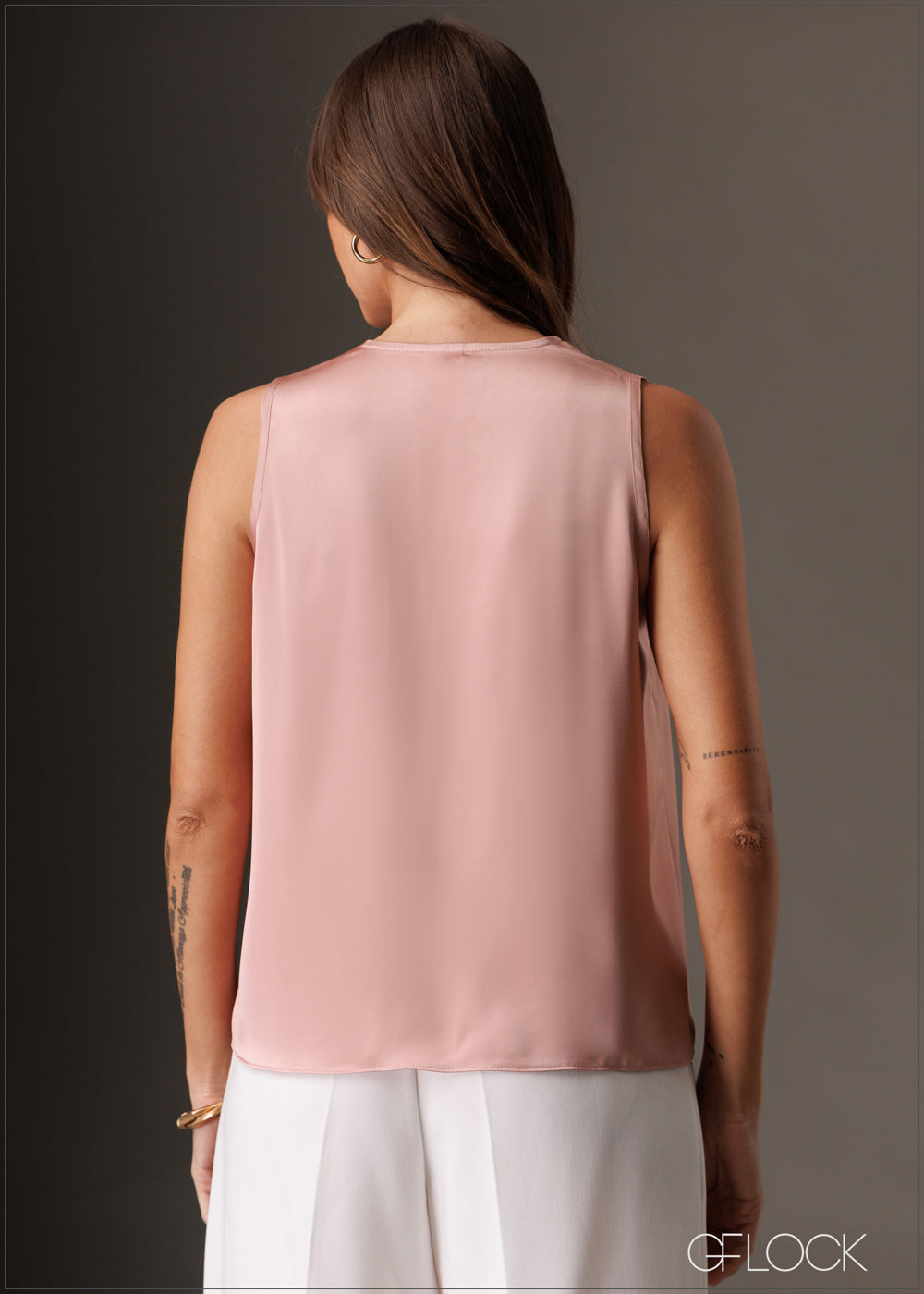 Pleat detailed v neck sleeveless satin top