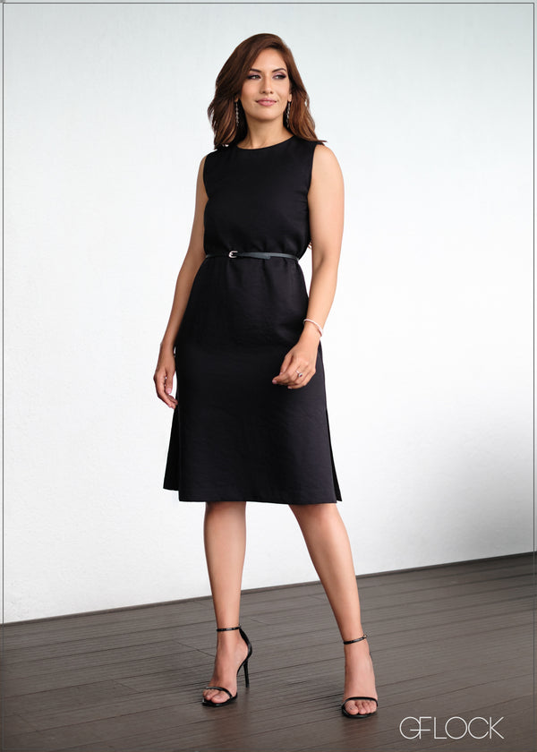 Sleeveless Round Neck Midi Dress With Side Slit