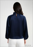 Twist Neck Detail Balloon Sleeve Top - 050925