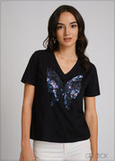 Sequin Embellished T-Shirt - 250425