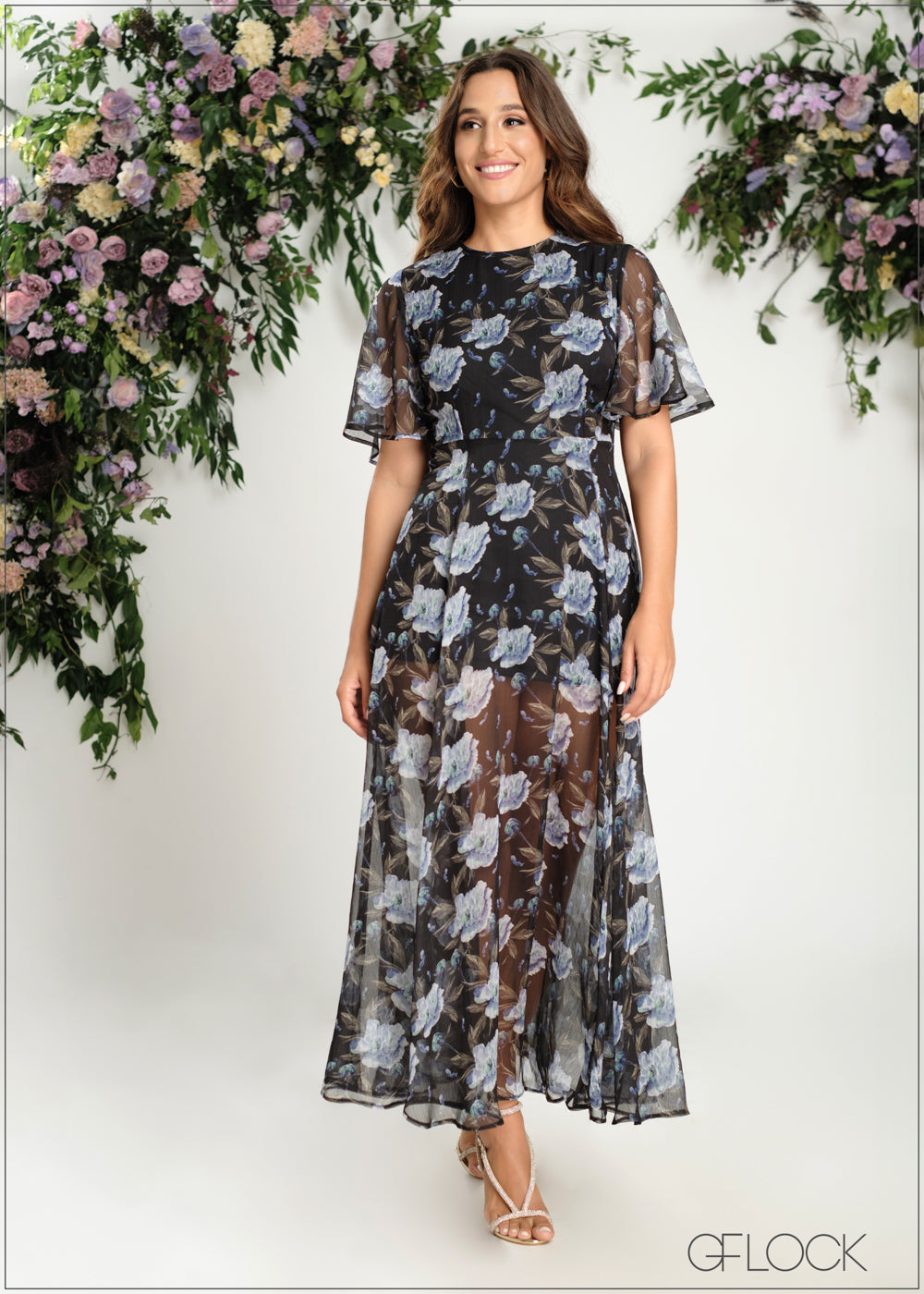 Flare Sleeve Detailed Floral Maxi Dress - 190724