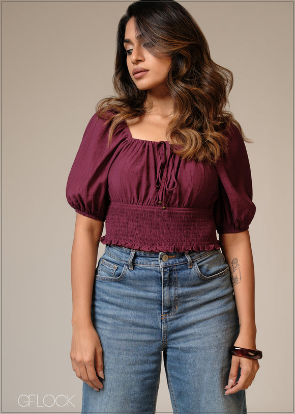 Puff Sleeve Bustier Detailed Top - 101125