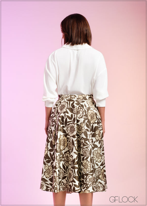 High Waisted Flared Printed Midi Skirt - 290324