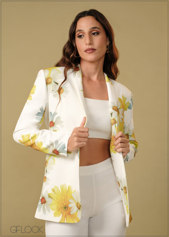 Shawl Collared Floral Blazer - 181024