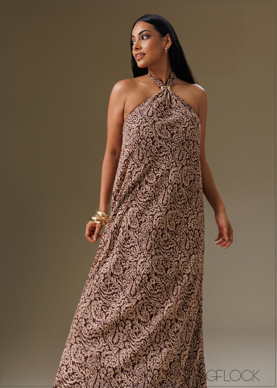 Trim Detailed Printed Maxi Dress - 121225