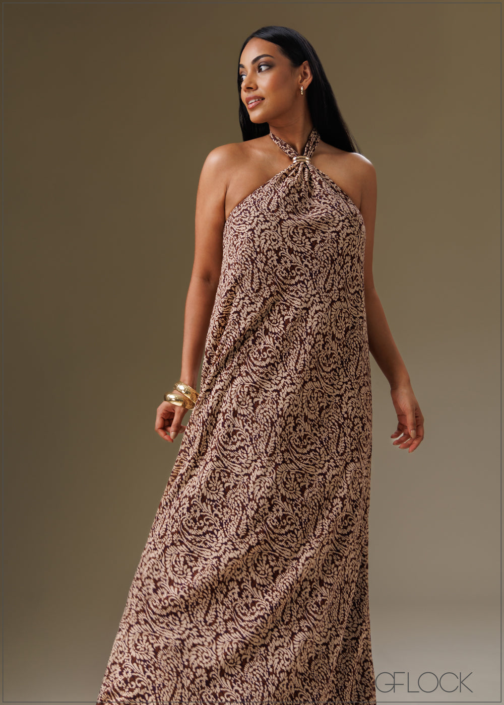 Trim Detailed Printed Maxi Dress - 121225