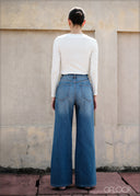 Mid Wash Wide Leg Jean - Short Length - 090425