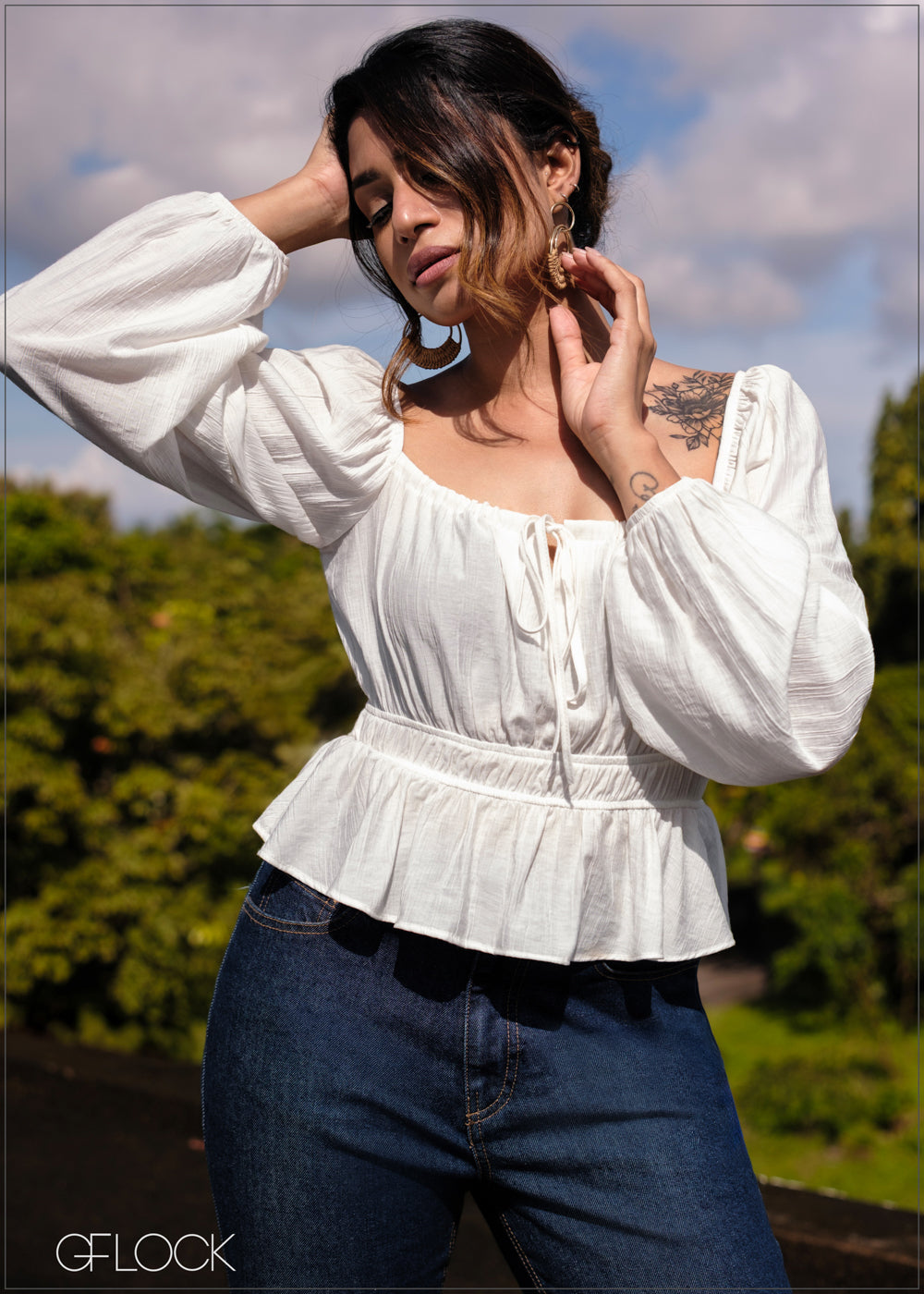 Puff Sleeve Gathered Top - 171025