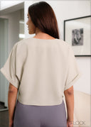 V-Neck Pleat Detail Crop Top - 250823