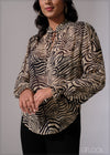 Animal Print Smocking Detail Blouse - 260525