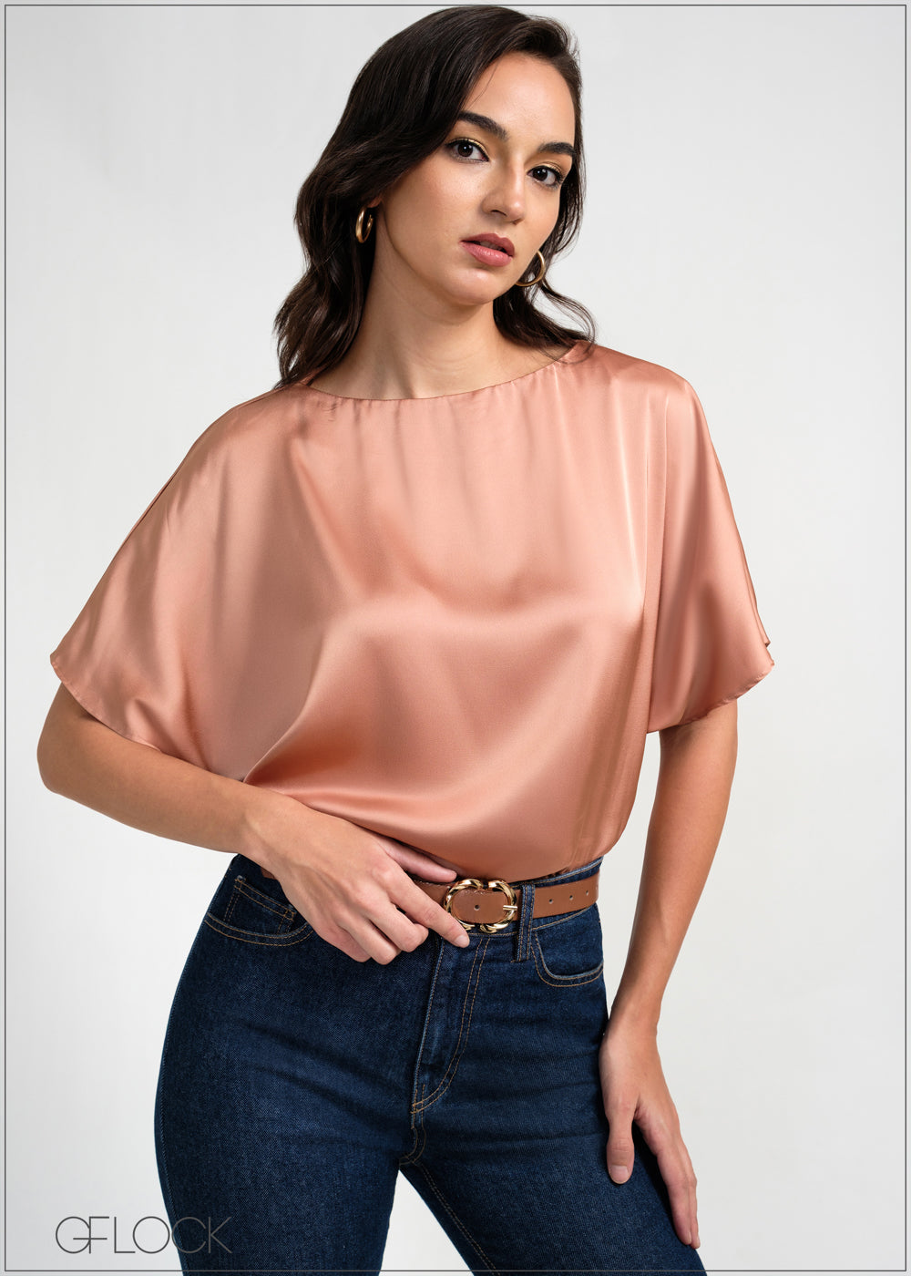 Boat Neckline Satin Top - 050925