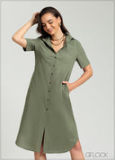 Short Sleeve Shirt Dress - 080825