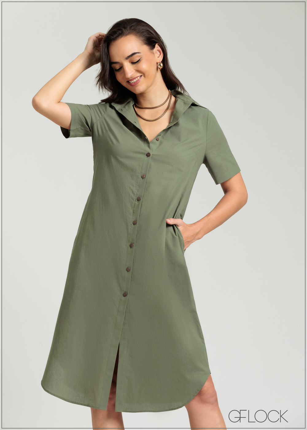 Short Sleeve Shirt Dress - 080825