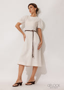 Linen A-Line Puff Sleeve Dress - 120826
