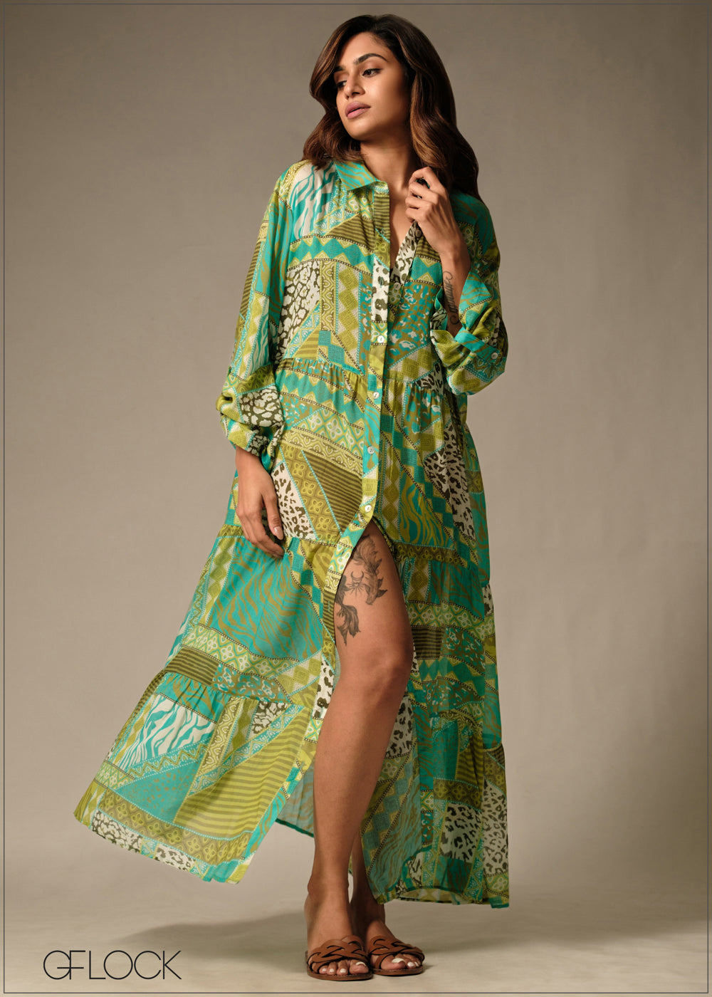 Printed Shirt Dress - 160126