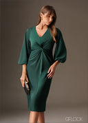 Twisted front knot detailed puff sleeve midi dress