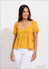 Frill Detail Puff Sleeve Top - 050623