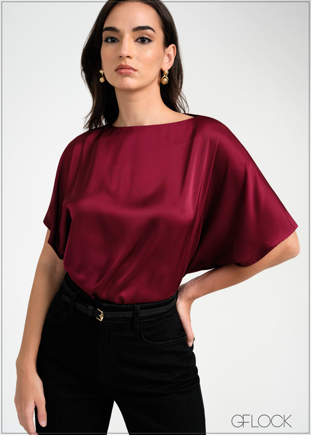 Boat Neckline Satin Top - 050925
