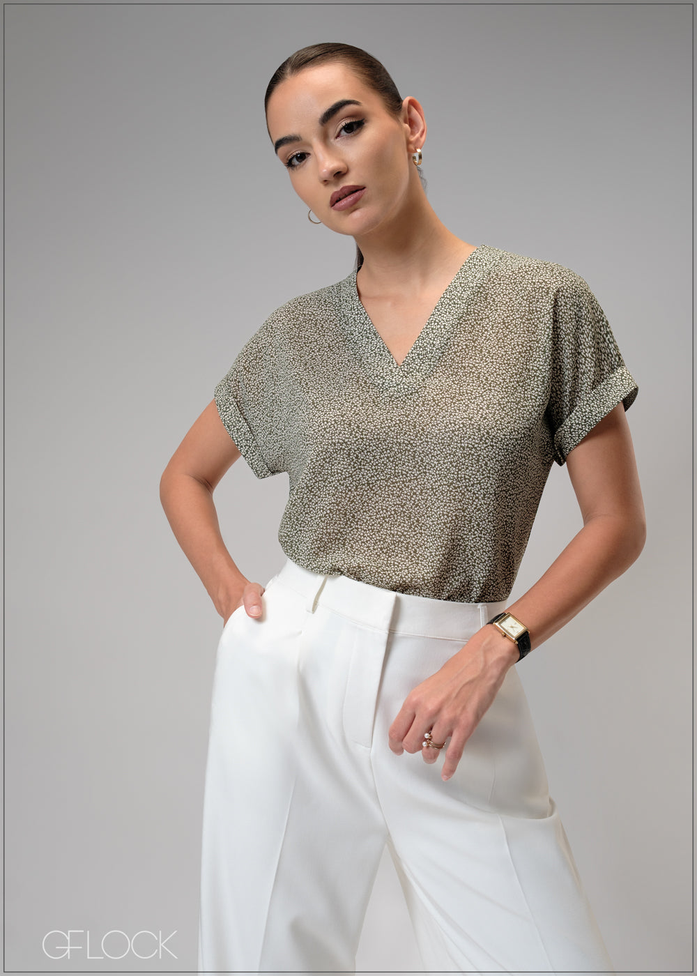 Printed V-Neck Top - 210725