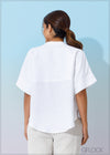 Linen Short Sleeve Popover Blouse - 160823