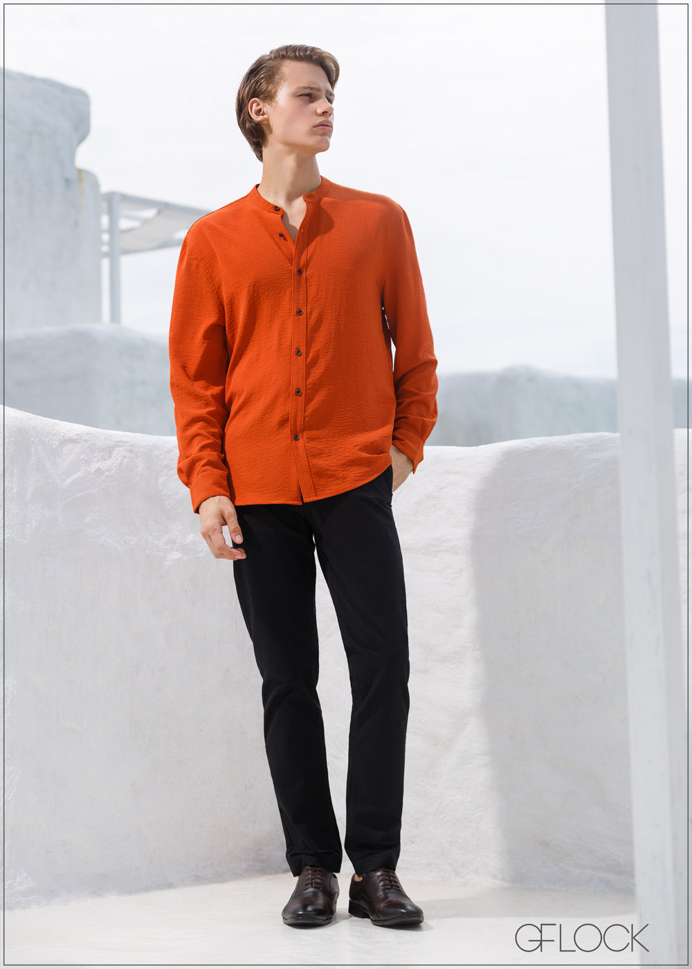 Chinese Collar Long Sleeve Shirt - 200224