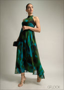 Printed Halter Neck Maxi Dress - 220825