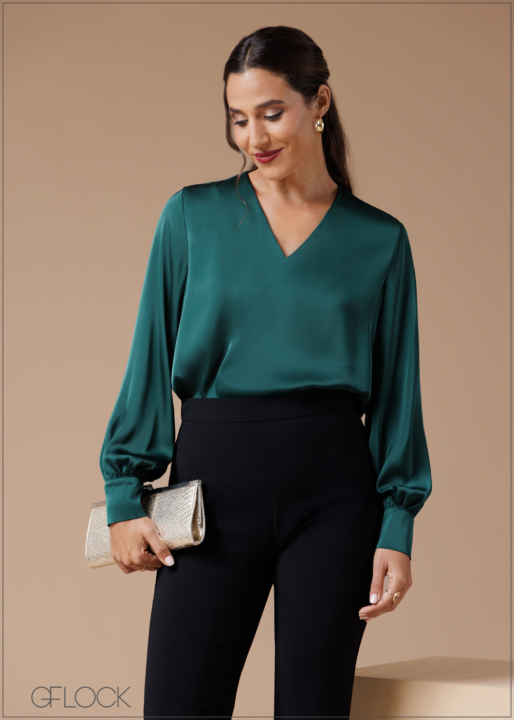 Puffed Sleeve V-Neck Top - 061224