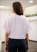 V-Neck Pleat Detail Crop Top - 250823