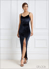 Sleeveless Velvet Slit Detailed Maxi Dress - 221223