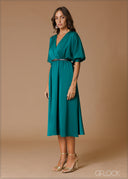 Puff Sleeve Midi Dress - 140826