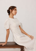 Linen A-Line Puff Sleeve Dress - 120826