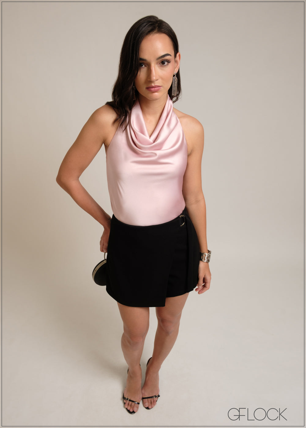 Halter neck sleeveless satin cowl top

