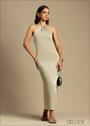 Neck Tie-Up Detailed Maxi Dress - 240925