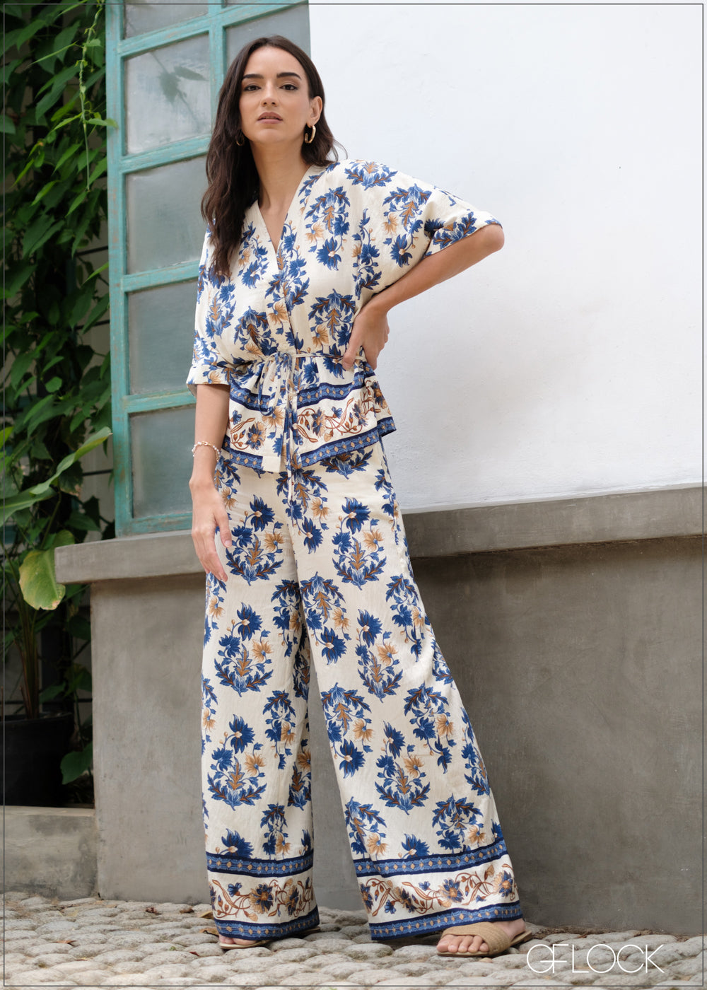 Border Printed Wide Leg Pant - 040425