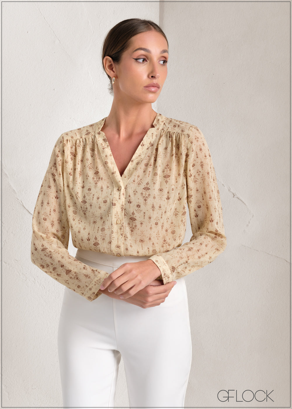 Printed Blouse With Notch Neck Detail - 061223