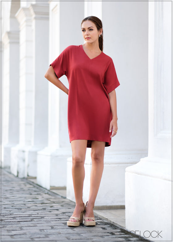 V-Neck Shift Dress - 010124