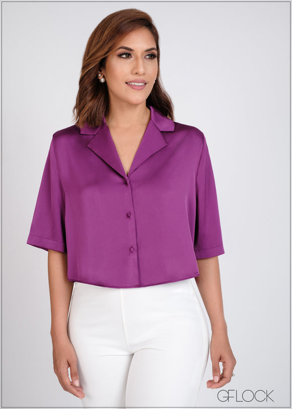 Lapel Collared Button Down Top - 310524