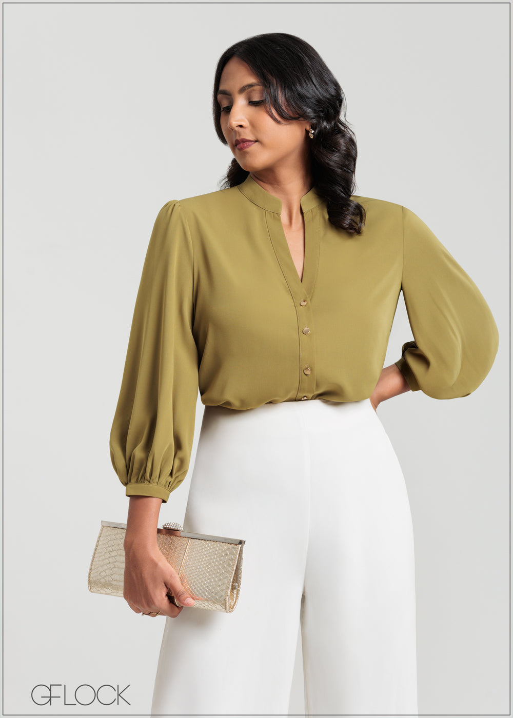 Balloon Sleeved Button-Down Shirt - 140725