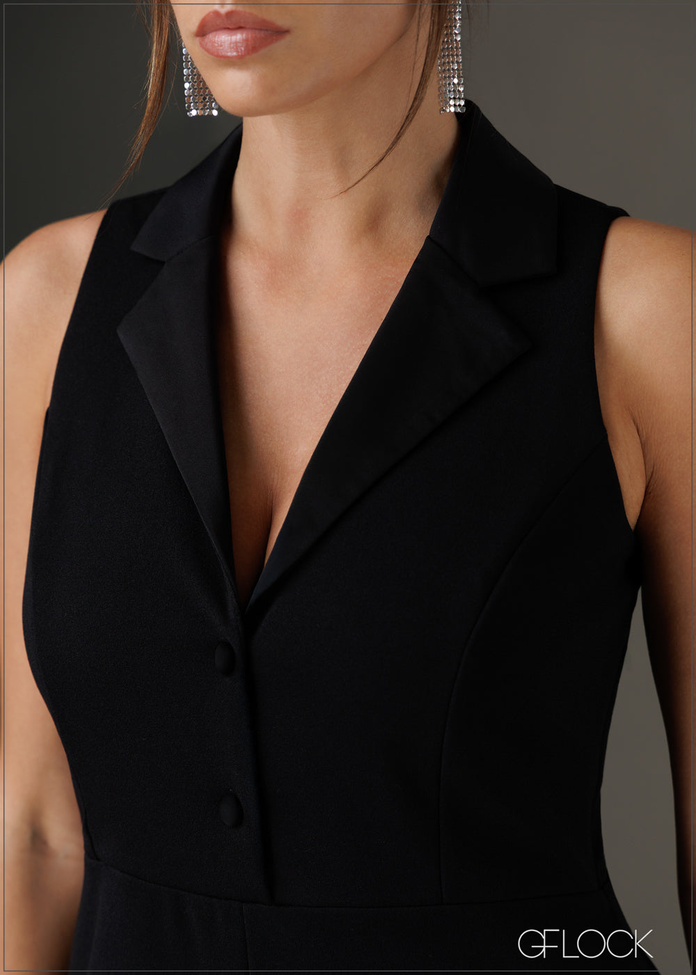 Sleeveless satin lapel collar detailed blazer maxi dress