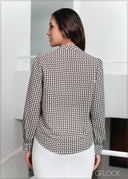 Puff Sleeve Blouse With Front Tie - 02 - 061123