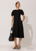 Linen A-Line Puff Sleeve Dress - 120826