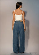 Pleated Wide Leg Jean - Short Length - 250626