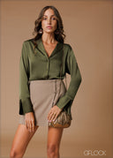 Lapel Collar Long Sleeve Top - 140826